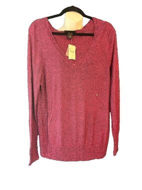 NWT Lane Bryant Women's Sweater Size 14 Pink Black Marled V-Neck Button Cuff Ray